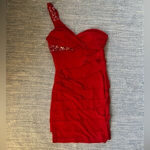 Deb Red Shoulder Mini Dress Rhinestone Medium Y2K